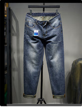 Jean décontracté ample uni à jambe droite pour homme grande taille, jean hip-hop